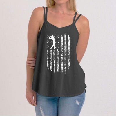 American Flag Golf Balls And Club Vintage Golfing Golfer Women's Strappy Tank