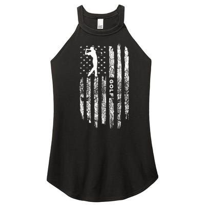 American Flag Golf Balls And Club Vintage Golfing Golfer Women’s Perfect Tri Rocker Tank