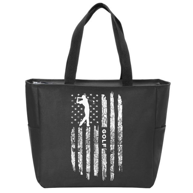 American Flag Golf Balls And Club Vintage Golfing Golfer Zip Tote Bag