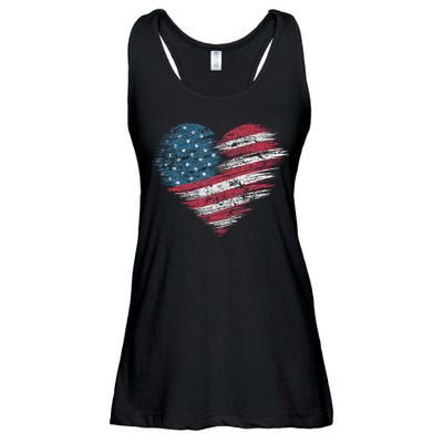 American Flag Heart Women Patriotic 4th Of July Usa Gift Ladies Essential Flowy Tank