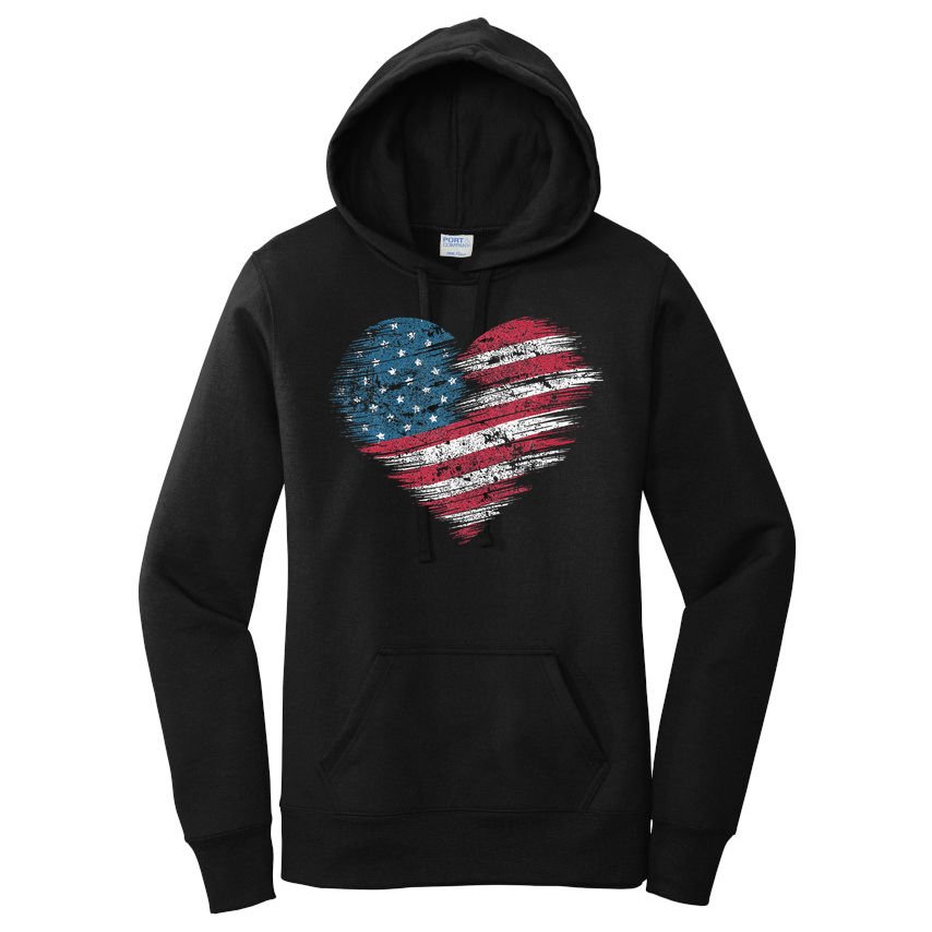 American Flag Heart Women Patriotic 4th Of July Usa Gift Women's Pullover Hoodie