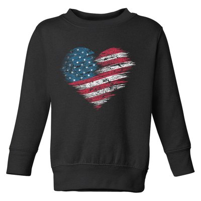 American Flag Heart Women Patriotic 4th Of July Usa Gift Toddler Sweatshirt