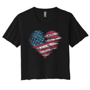 American Flag Heart Women Patriotic 4th Of July Usa Gift Women's Crop Top Tee