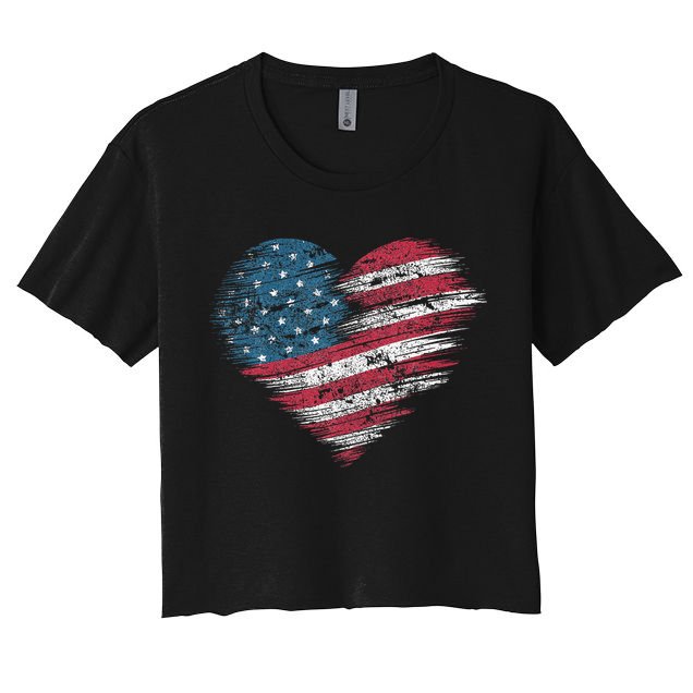 American Flag Heart Women Patriotic 4th Of July Usa Gift Crop Top