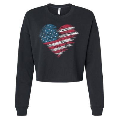 American Flag Heart Women Patriotic 4th Of July Usa Gift Cropped Pullover Crew