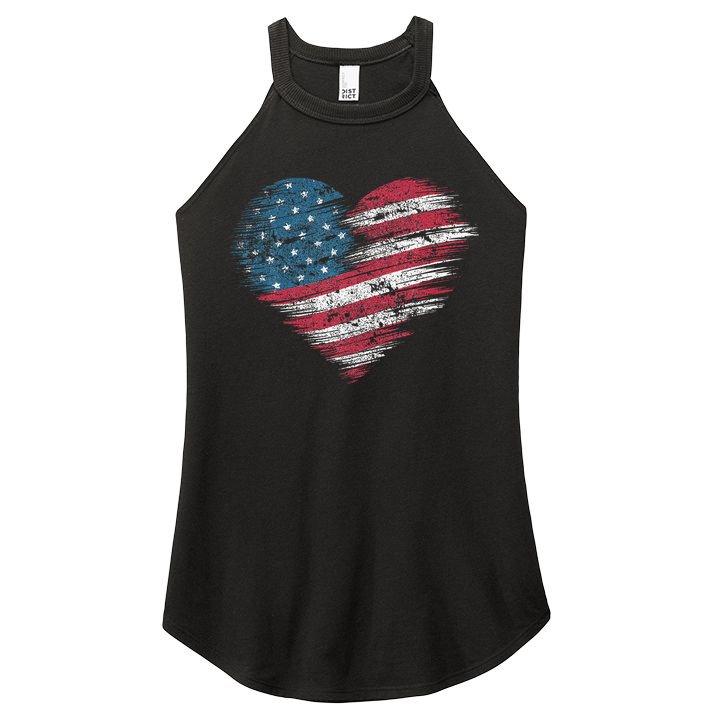 American Flag Heart Women Patriotic 4th Of July Usa Gift Women's Perfect Tri Rocker Tank