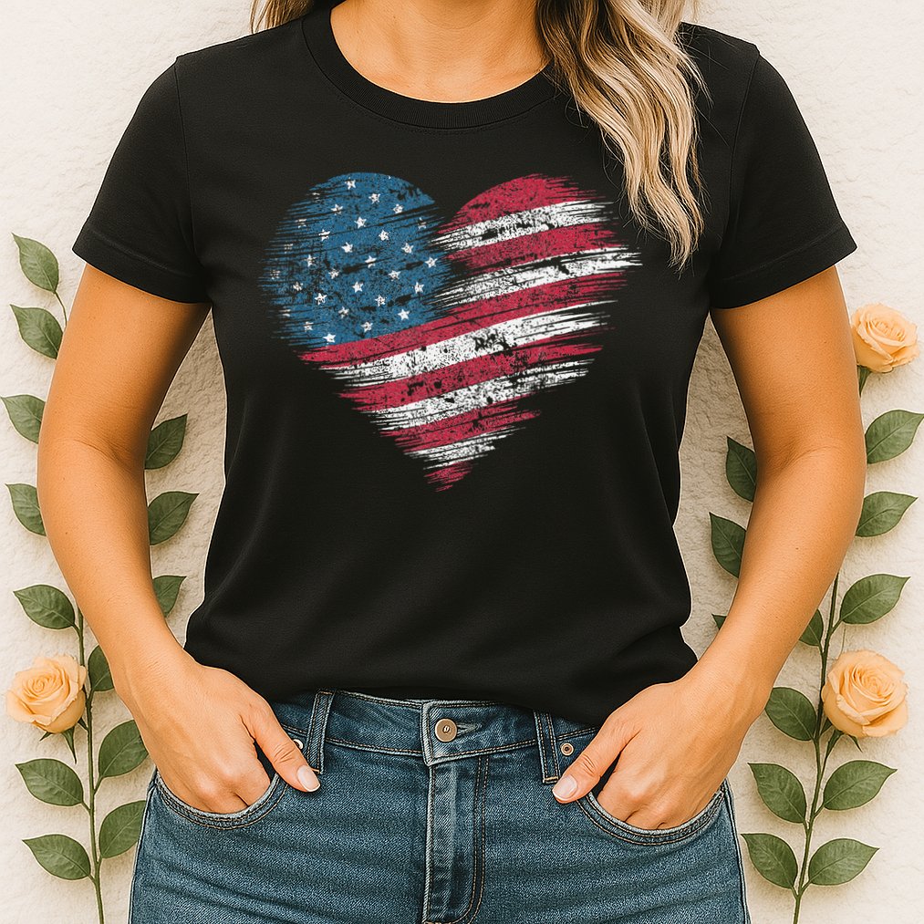 American Flag Heart Women Patriotic 4th Of July Usa Gift Womens T-Shirt