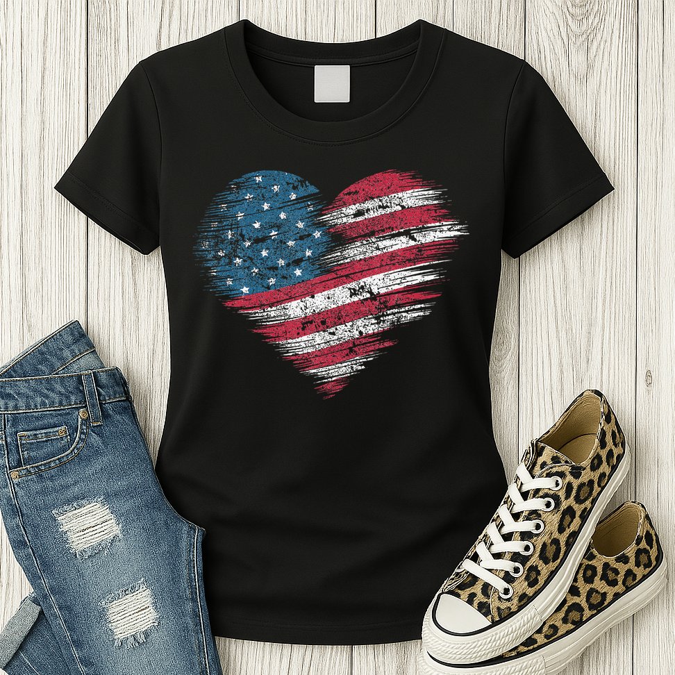 American Flag Heart Women Patriotic 4th Of July Usa Gift Womens T-Shirt