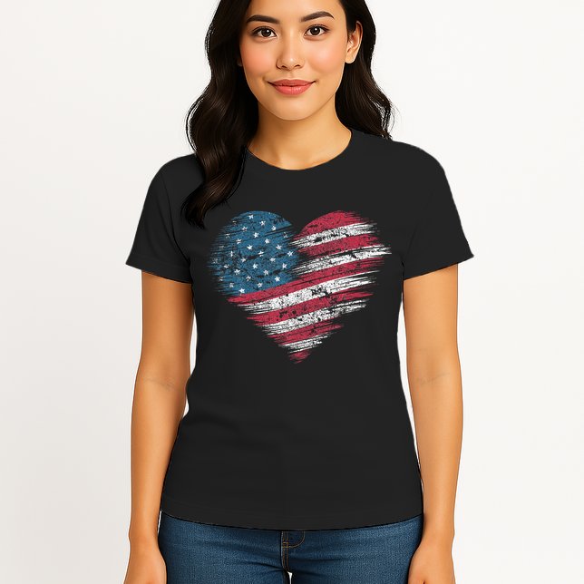 American Flag Heart Women Patriotic 4th Of July Usa Gift Womens T-Shirt