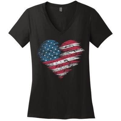 American Flag Heart Women Patriotic 4th Of July Usa Gift Women's V-Neck T-Shirt