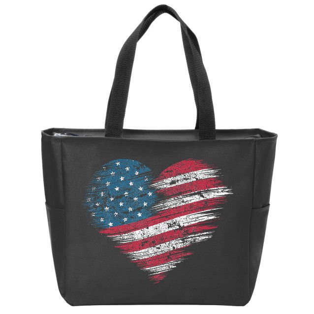 American Flag Heart Women Patriotic 4th Of July Usa Gift Zip Tote Bag