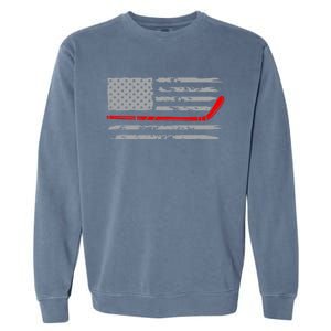 American Flag Hockey Funny Gift Garment-Dyed Sweatshirt