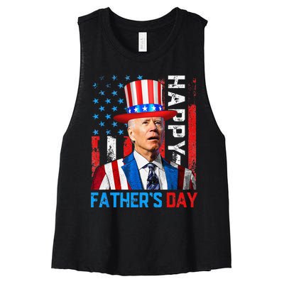 American Flag Happy Fathers Day Confused For 4th Of July Women's Racerback Cropped Tank