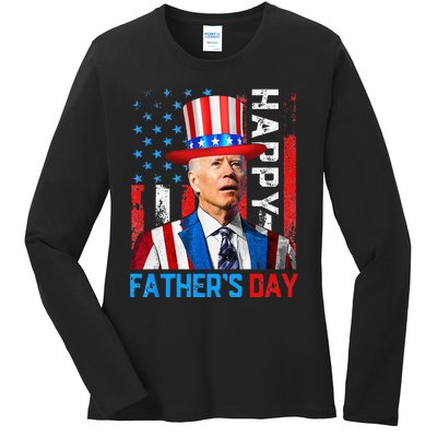 American Flag Happy Fathers Day Confused For 4th Of July Ladies Long Sleeve Shirt