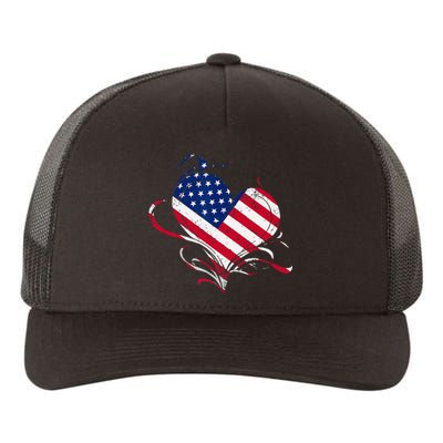 American Flag Heart 4th of July USA Love Patriotic Pride Yupoong Adult 5-Panel Trucker Hat