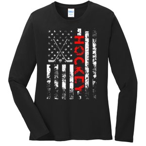 American Flag Hockey USA Patriotic Gift Ladies Long Sleeve Shirt