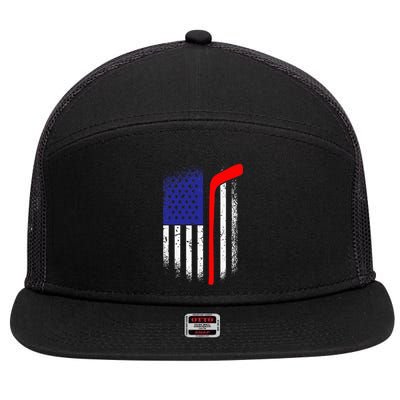 American Flag Hockey 4th Of July Cool Sport Memorial Day 7 Panel Mesh Trucker Snapback Hat