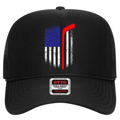 American Flag Hockey 4th Of July Cool Sport Memorial Day High Crown Mesh Back Trucker Hat