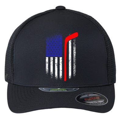 American Flag Hockey 4th Of July Cool Sport Memorial Day Flexfit Unipanel Trucker Cap