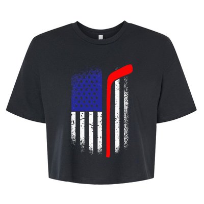 American Flag Hockey 4th Of July Cool Sport Memorial Day Bella+Canvas Jersey Crop Tee