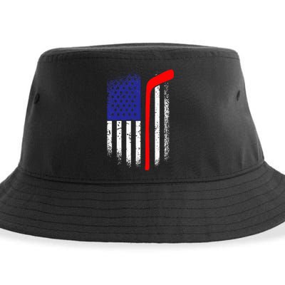 American Flag Hockey 4th Of July Cool Sport Memorial Day Sustainable Bucket Hat