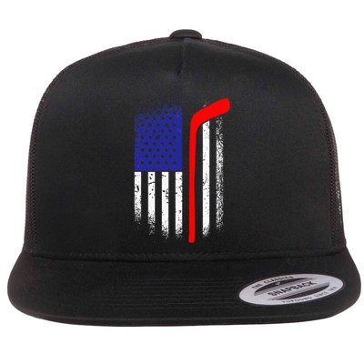 American Flag Hockey 4th Of July Cool Sport Memorial Day Flat Bill Trucker Hat