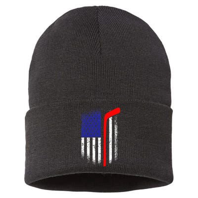 American Flag Hockey 4th Of July Cool Sport Memorial Day Sustainable Knit Beanie