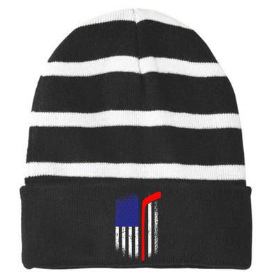 American Flag Hockey 4th Of July Cool Sport Memorial Day Striped Beanie with Solid Band