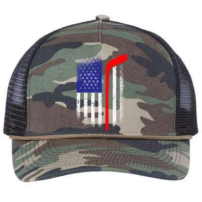 American Flag Hockey 4th Of July Cool Sport Memorial Day Retro Rope Trucker Hat Cap