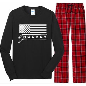 American Flag Hockey Hockey Gift Long Sleeve Pajama Set