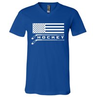 American Flag Hockey Hockey Gift V-Neck T-Shirt