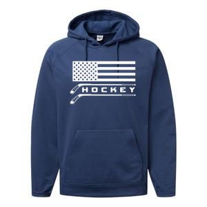 American Flag Hockey Hockey Gift Performance Fleece Hoodie