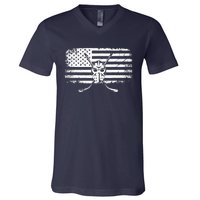 American Flag Hockey Hockey V-Neck T-Shirt