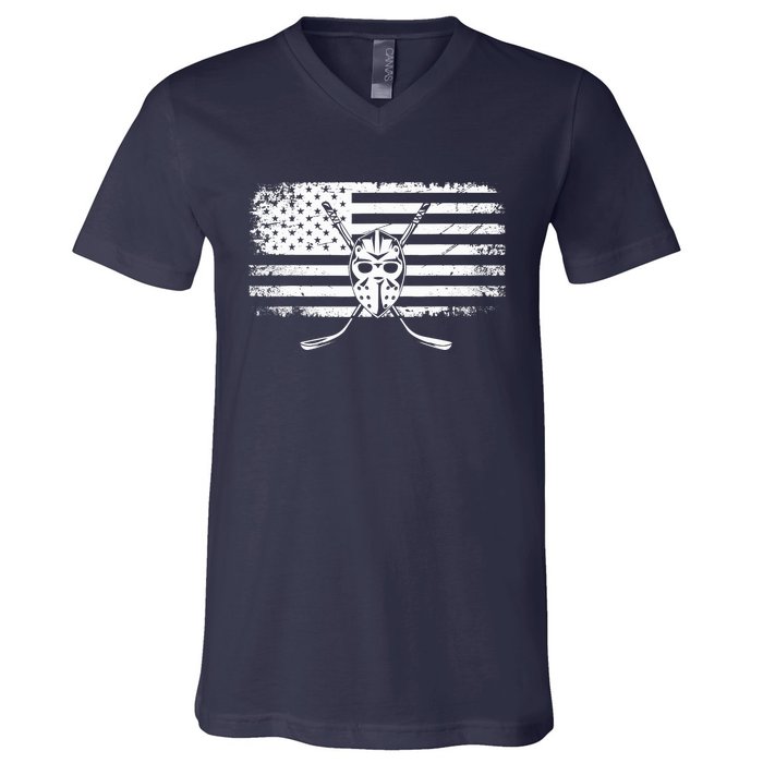 American Flag Hockey Hockey V-Neck T-Shirt