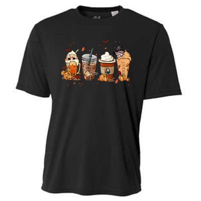 Autumn Fall Horror Latte Coffee Cups Ghost Halloween Cooling Performance Crew T-Shirt