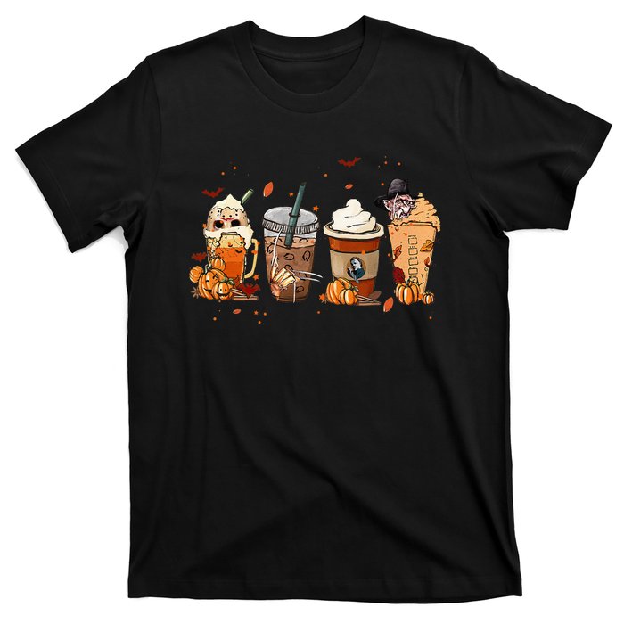 Autumn Fall Horror Latte Coffee Cups Ghost Halloween T-Shirt