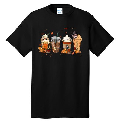 Autumn Fall Horror Latte Coffee Cups Ghost Halloween Tall T-Shirt