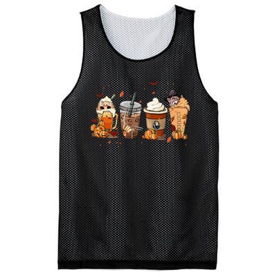 Autumn Fall Horror Latte Coffee Cups Ghost Halloween Mesh Reversible Basketball Jersey Tank