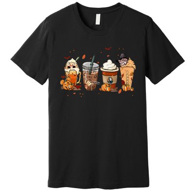 Autumn Fall Horror Latte Coffee Cups Ghost Halloween Premium T-Shirt