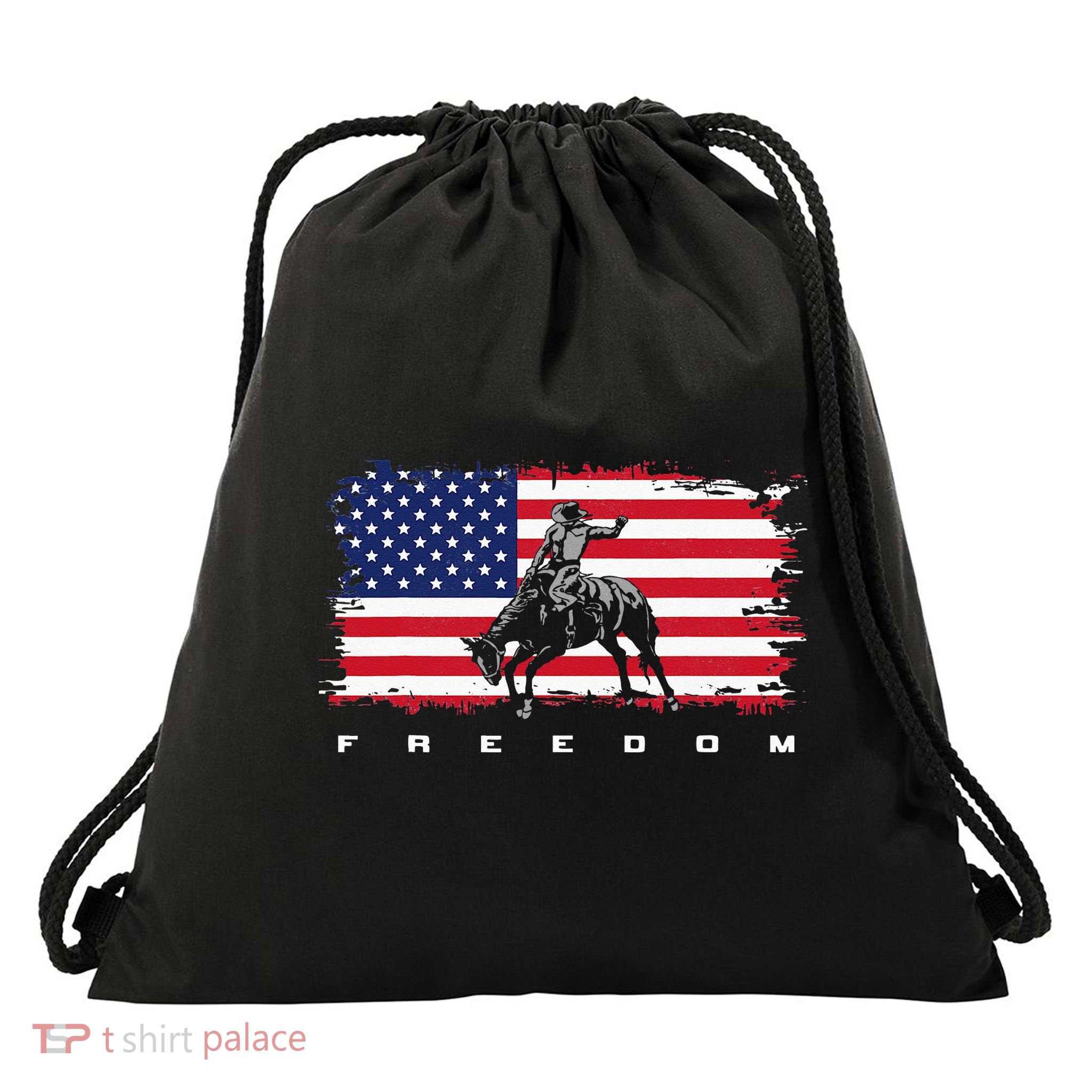 American Flag Horse Riding Apparel - Rodeo Drawstring Bag