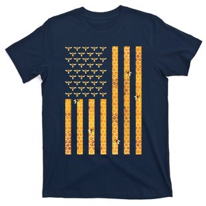 American Flag Honeycomb Honey Bees Beekeeping Beekeeper Gift T-Shirt