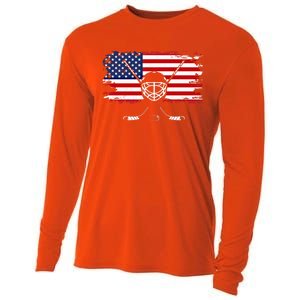 American Flag Hockey Gift Hockey Gift Cooling Performance Long Sleeve Crew