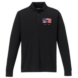 American Flag Hockey Gift Hockey Gift Performance Long Sleeve Polo