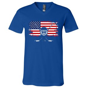 American Flag Hockey Gift Hockey Gift V-Neck T-Shirt