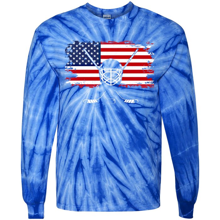 American Flag Hockey Gift Hockey Gift Tie-Dye Long Sleeve Shirt