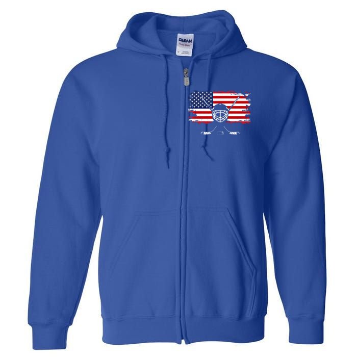 American Flag Hockey Gift Hockey Gift Full Zip Hoodie