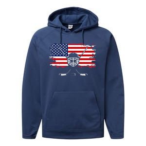 American Flag Hockey Gift Hockey Gift Performance Fleece Hoodie