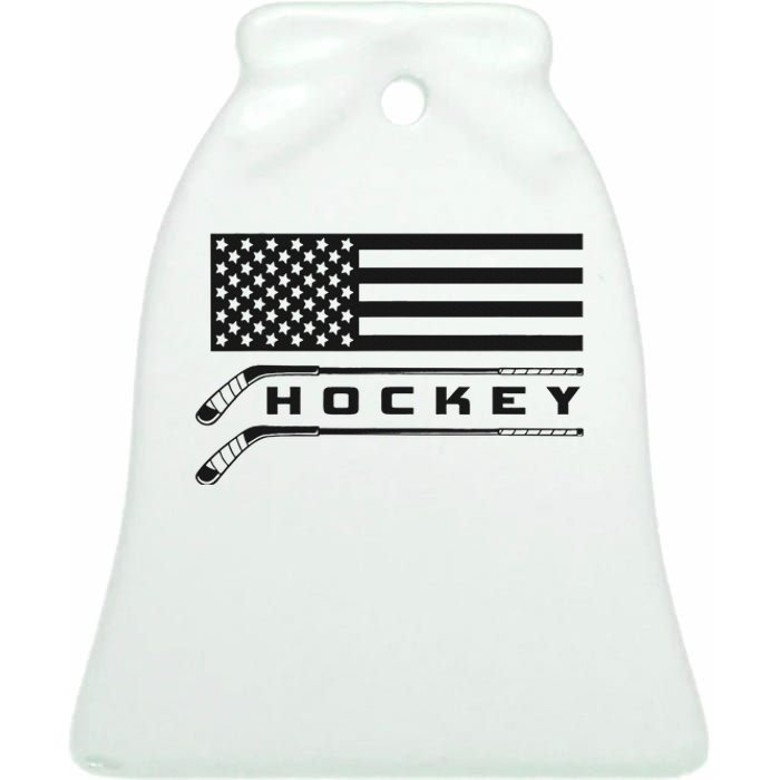 American Flag Hockey Apparel Hockey Ceramic Bell Ornament