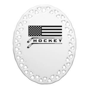 American Flag Hockey Apparel Hockey Ceramic Oval Ornament