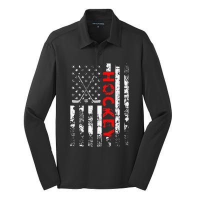 American Flag Hockey Usa Patriotic Silk Touch Performance Long Sleeve Polo